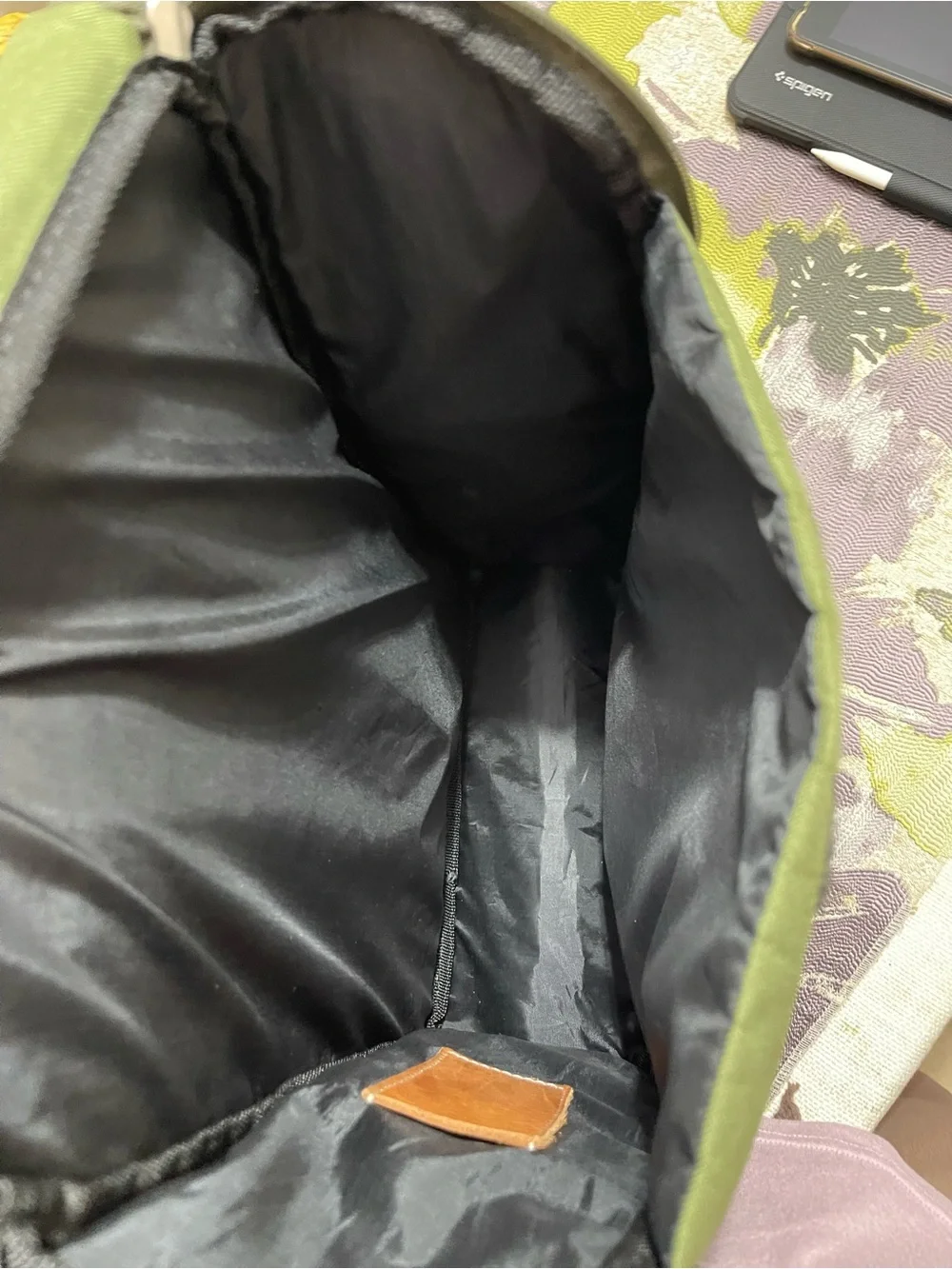 Amanda Olive Green Backpack with Brown Trim (matera )